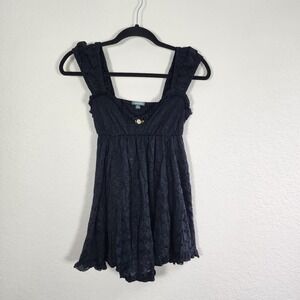 Wild Fable black lace babydoll dress top pink rose accent romantic XXS